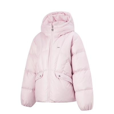 Li Ning Sports Trend Serie Lässig Minimalistisch Einfarbig Locker Kapuzen-Daunenjacke Damen Oberbekleidung Lotus-Pink-Lila AYMT110-5