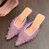 Pointed Toe Heeled Slippers Women Elegant Mules Shoes Mid Heels Sandals 2025 Fashion Slides Summer Pumps New Luxury Woman Shoes