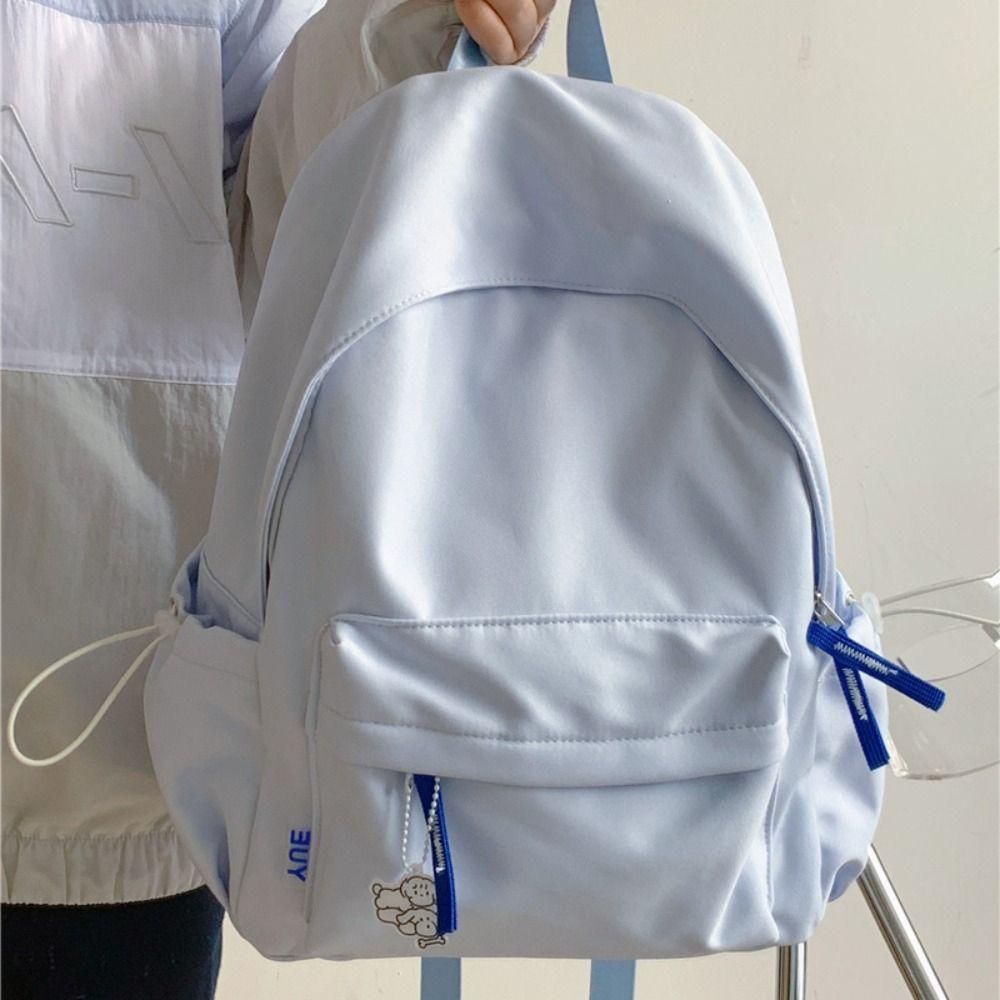 

JK Student School Bag Pure Color Shoulder Bag Portable Nylon Backpack Boy синій