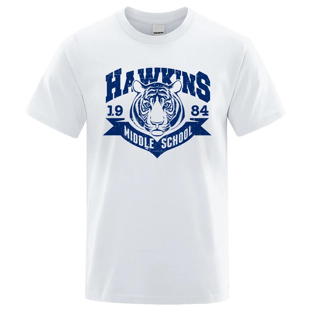 

Hawkins Middle School Tigers Funny Printed T-Shirts For Men Loose Cotton Clothing O-Neck Breathable Oversize Short Sleeve Tshirt S