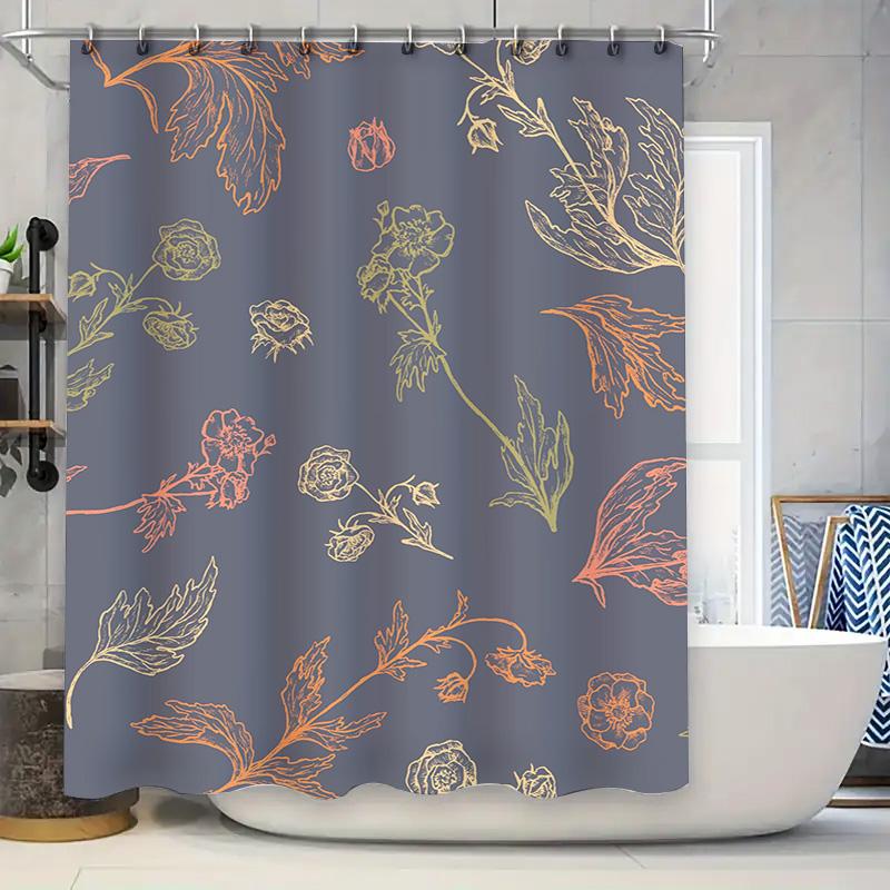 

Elegant Floral Shower Curtain Rustic Boho Decor for Bathroom Orange Gray Fabric Shower Panels with Rod Set (69x72) 90x180cm