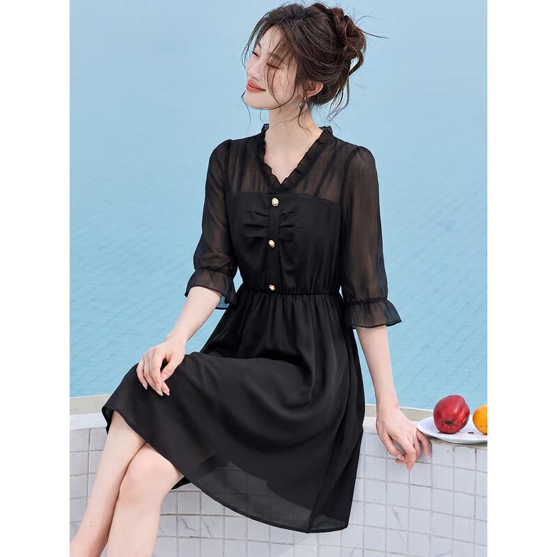 Elegant French Style V-Neck Short Sleeve Midi Dress