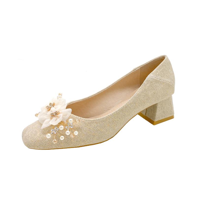 

Gentle Floral Single-shoe Women s New Xiuhe Wedding Dress Two-wear Wedding Shoes Paired with Cheongsam Low-heeled Ladle Shoes 34