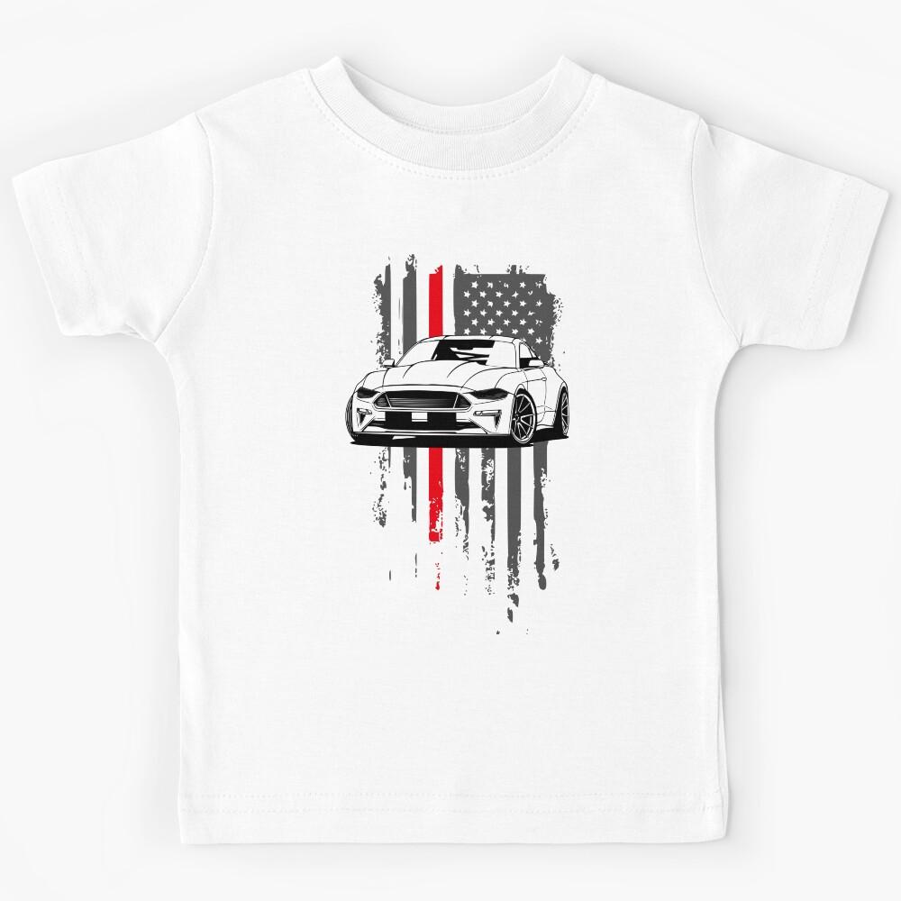 Patriotic American Flag V8 Muscle Car Pony Mustang Kids T-Shirt 140