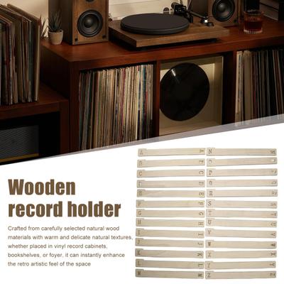 Alphabetical Wooden Vinyl Record Dividers 26 Pcs Record Holder Organizer for Vinyl Records DVDs Book A-Z Letter Separator Shelf Storage Accessory