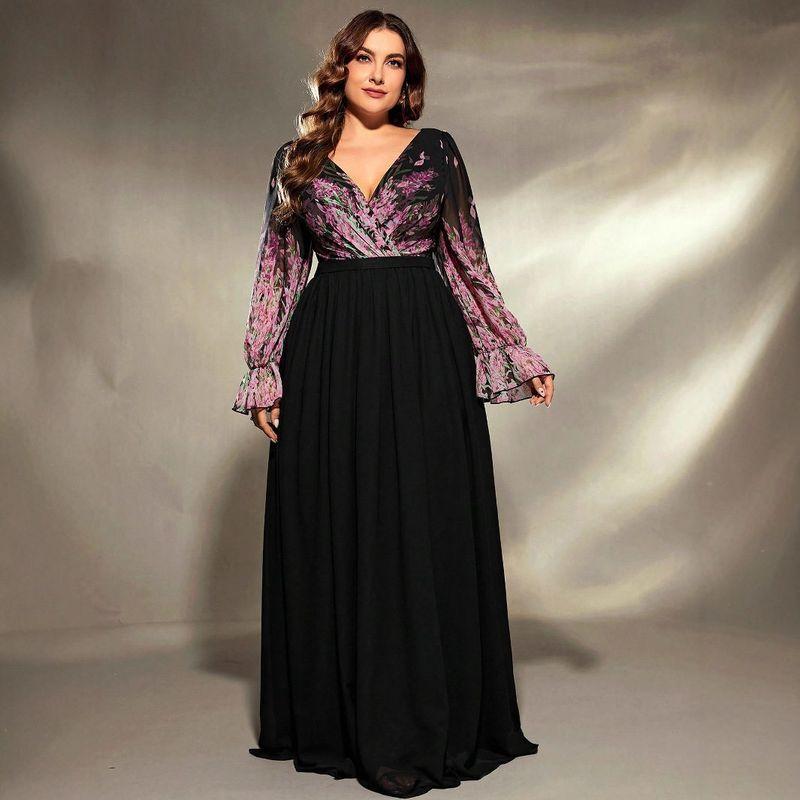 New Style V-Neck Plus-Size Dress, Long-Sleeved Ball Gown, Birthday Party Evening Dress, Party Dress
