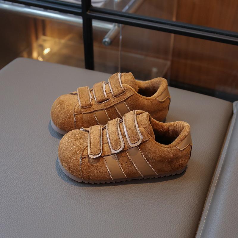 Children’s Retro Suede Fashion Lined German Trainer Shoes, Autumn/Winter New Arrival, Velcro Clunky Cute Big-Head Casual Shoes