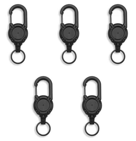 1/5pcs Retractable Heavy Duty Pull Reel Carabiner Strong Steel Wire Rope Buckle Spring Key Ring Outdoor Sporty attachment Keychain Tool