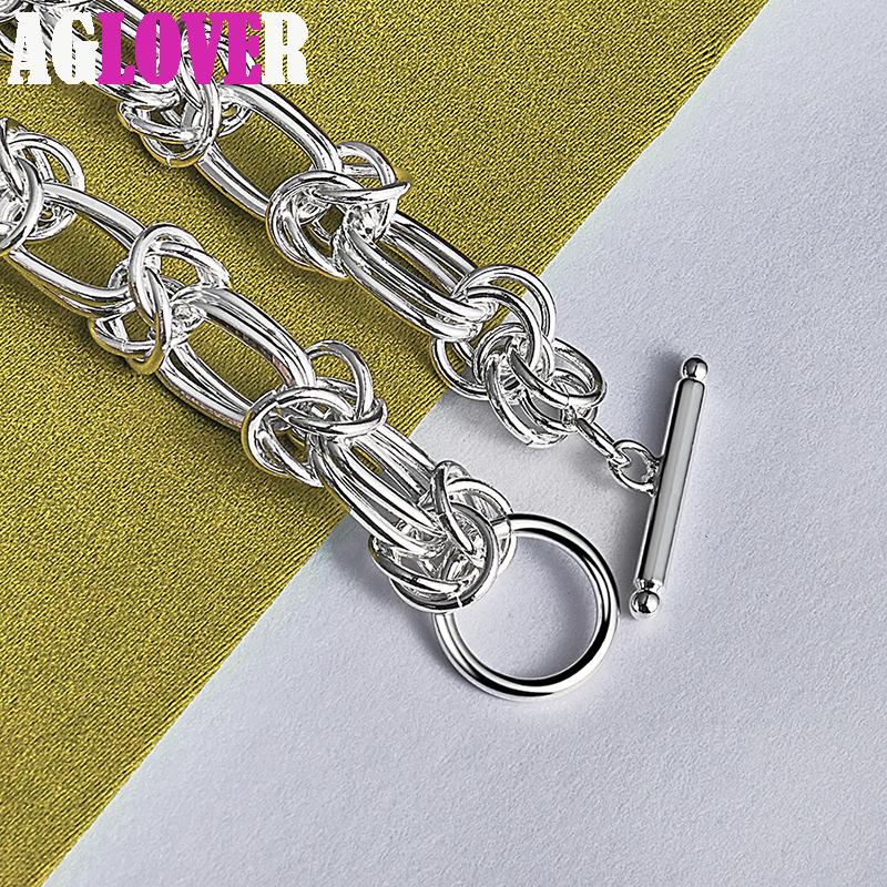 925 Sterling Silver Full Circle Ring Design Chain Bracelet Jewelry