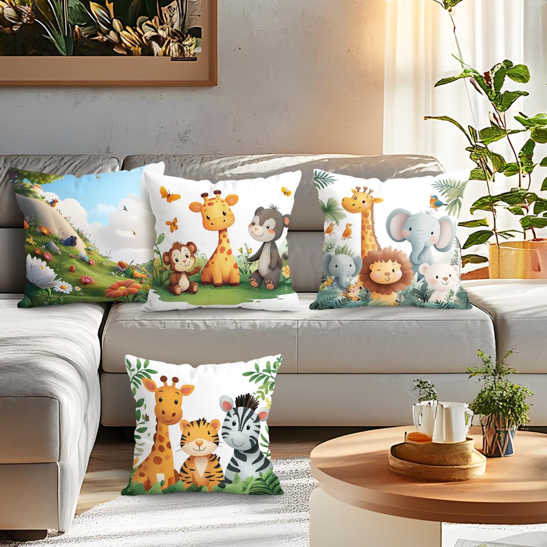 Monika Chen Unisex 45X45cm Cute Jungle Animals Pillowcase 100% Polyester Living Room Bedroom Sofa Office Cushion Case Pillowcase Home Decoration