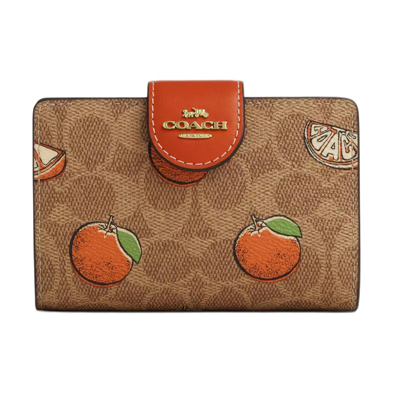 Coach 13 Orange Print Double Fold Design Coated Canvas Wallet Women wallet Brown CAP04-IMTAM Tan