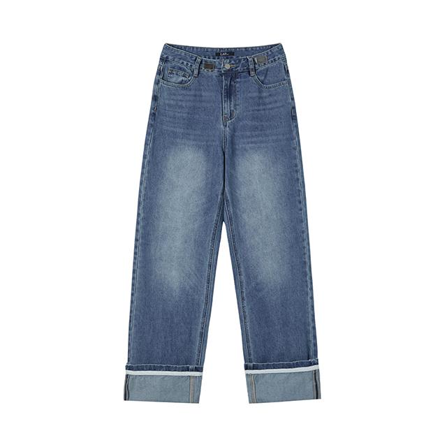LAP Tape Roll-Up Straight Fit Denim Pants Aq3Dp863