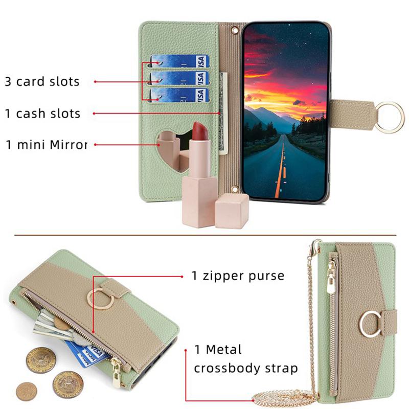 For Motorola Edge 40 Neo 5G Case PU Leather Makeup Mirror Cover with Crossbody Strap