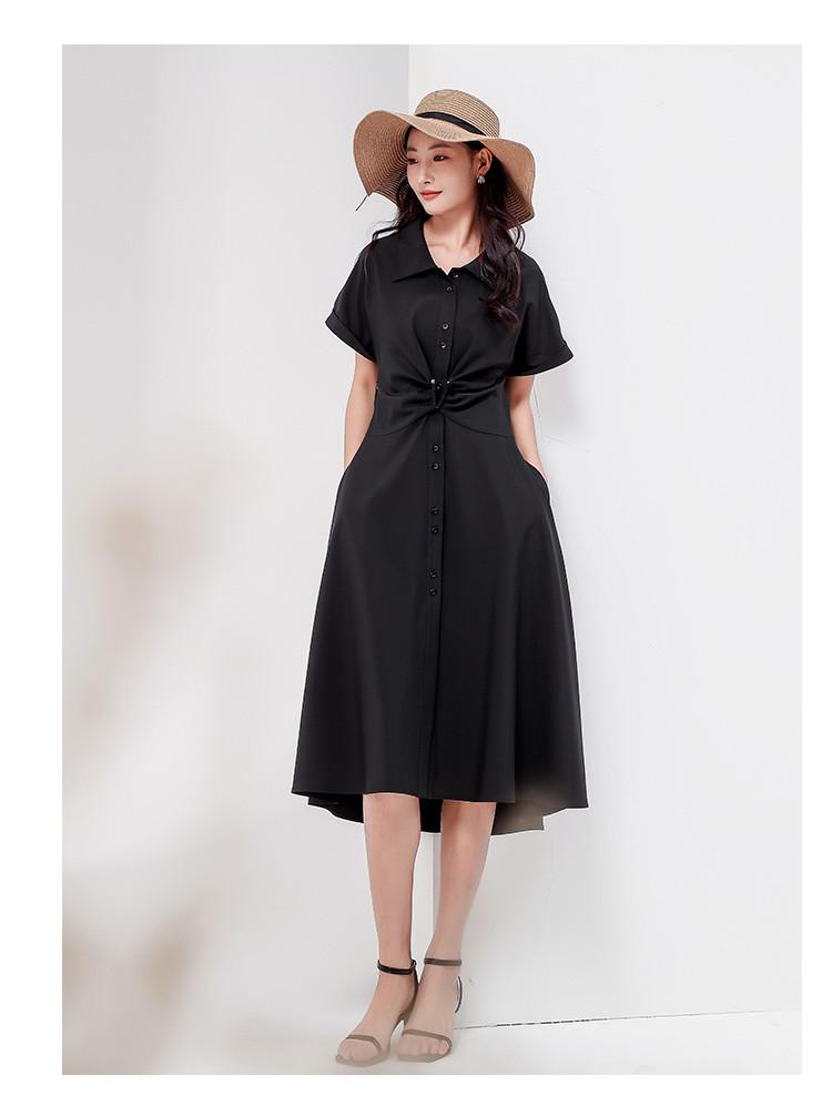 Shirt Skirt, Summer Commuting Temperament, Simple Women's Mid Length Dress