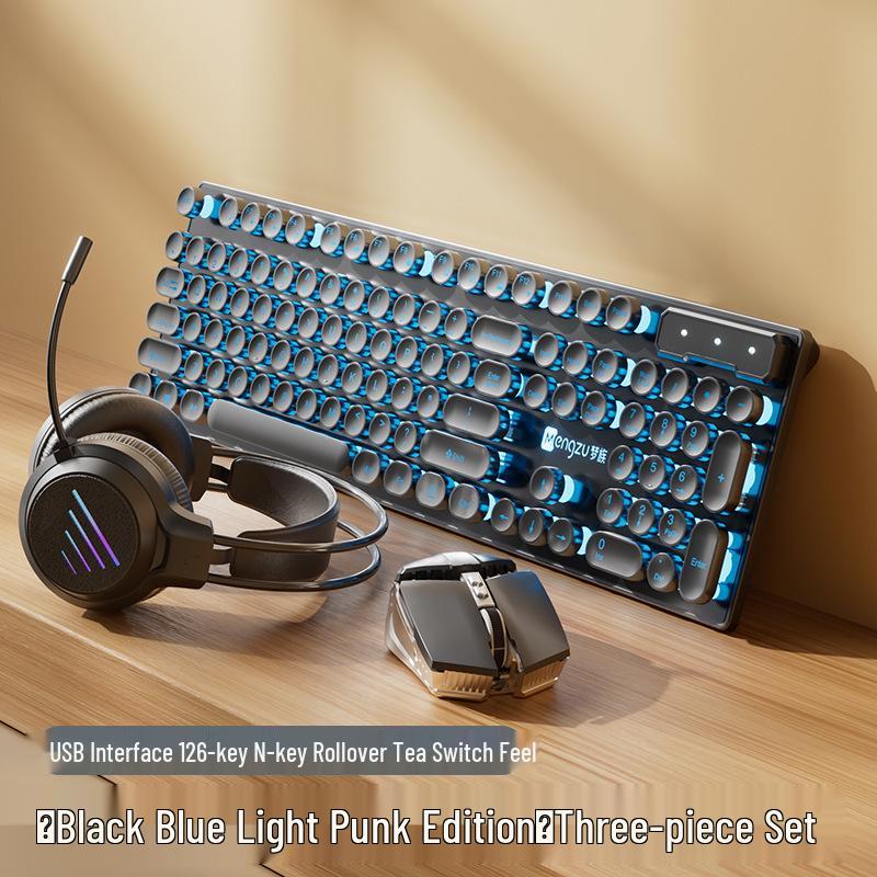 Retro Punk Mechanical Keyboard and Silent Mouse Set for Office Computing