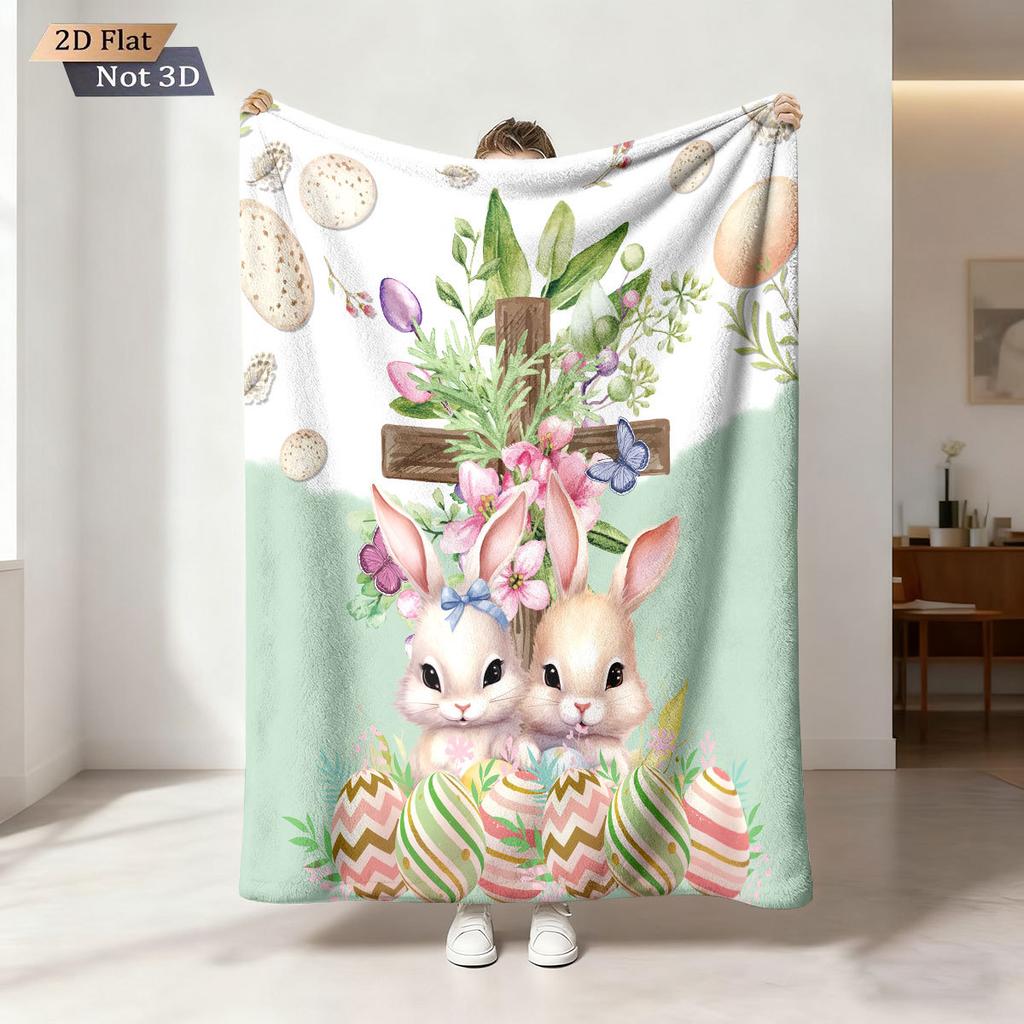 Easter Bunny Printed Cozy Fluffy Flannel Blanket for Home Living Sofa Chair Room Bedroom Decor for Family Birthday Gift