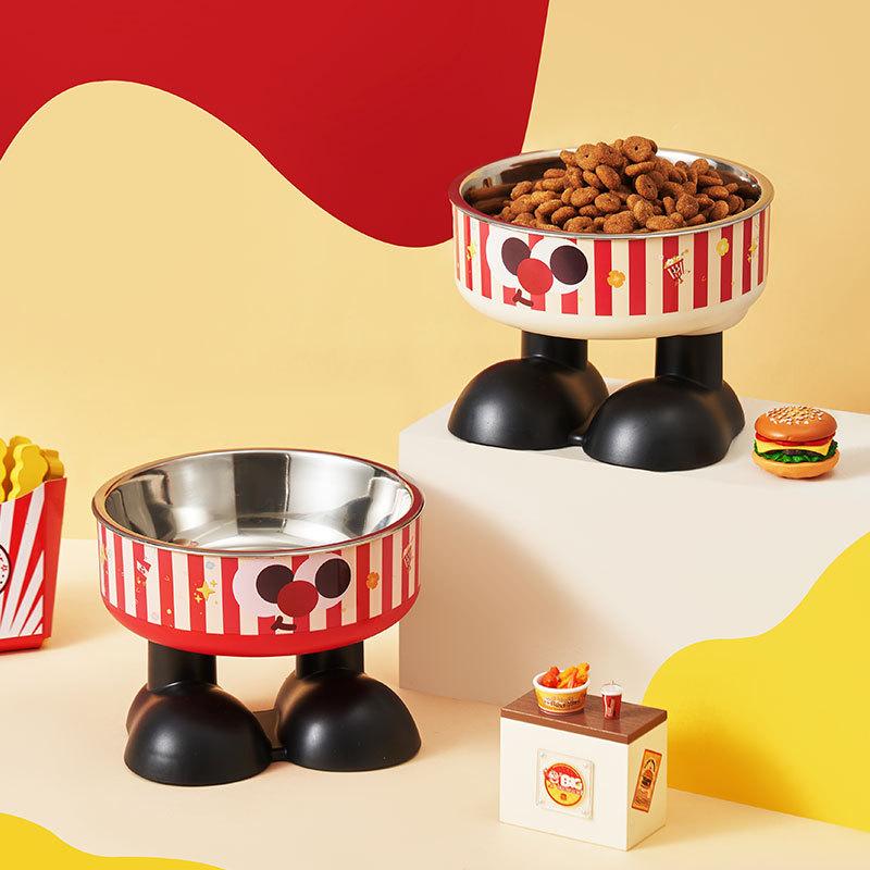 Cute Cartoon Elevated Cats Feeder Bowl Pet Neck Protection Stylish Stainless Steel Large-Capacity Anti-Choking Raised Pet Bowl