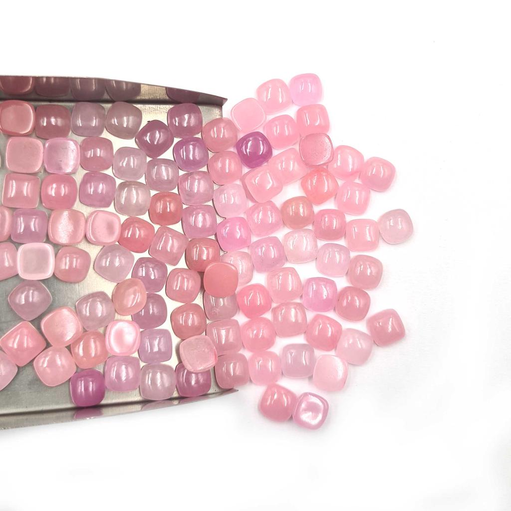 Dyed Pink Jade Square Cushion Cabochon Loose Gemstone Lot 35 Pcs 8 MM 100 CT For Jewelry Making