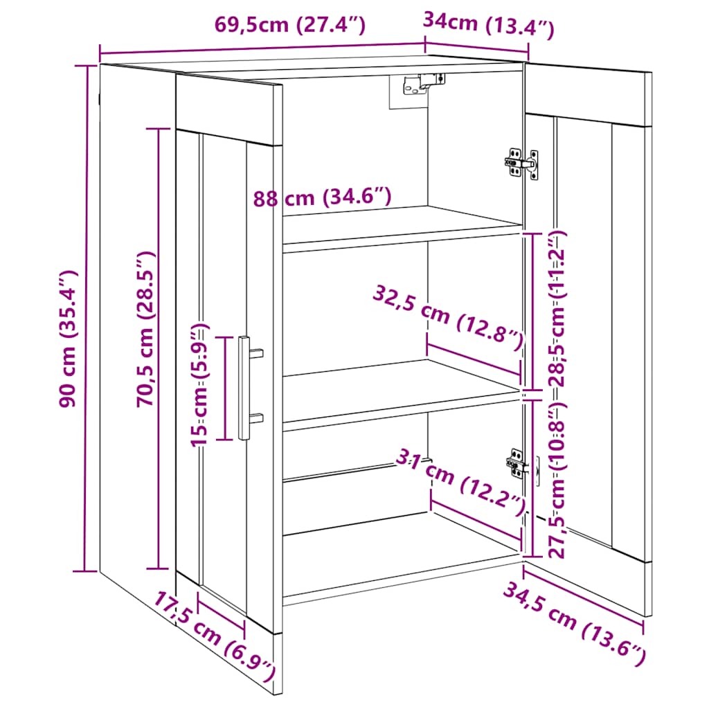 Wall Mounted Cabinet Grey Sonoma 69.5 X 34 X 90 Cm