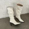 2026 Sharp Pointed Retro Fashion Women's Shoes Hot Sell Long Tube Pleated Women's Boots Look Slim Sexy Trendy High Heeled Boots