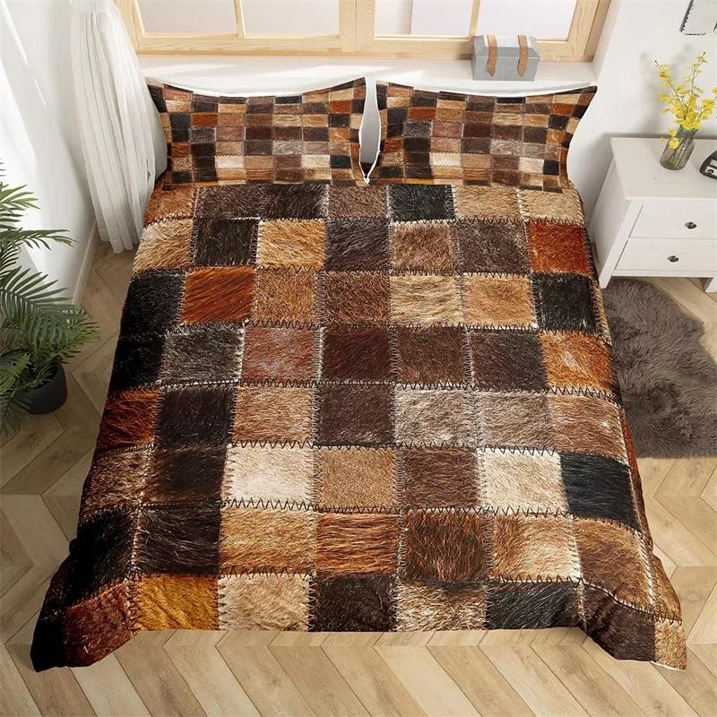 Cowhide Duvet Cover Twin King Farm Animal Bedding Set Western Patchwork Comforter Cover Microfiber Cow Fur Print Bedspread Cover