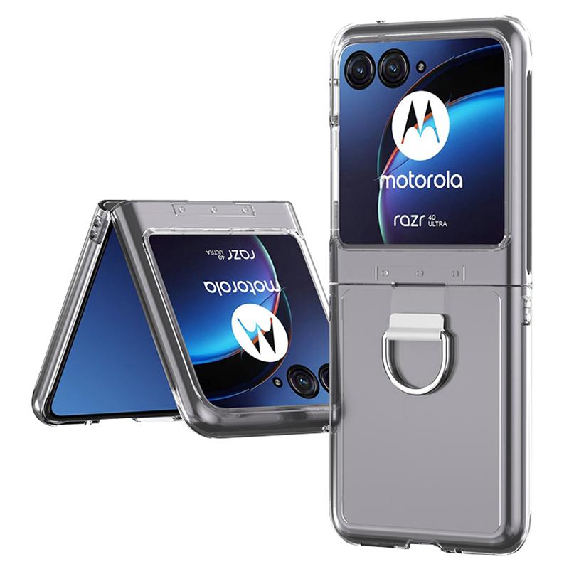 

Чехол для телефона Motorola Razr 40 Ultra 5G с покрытием Soft-touch, твердая ПК-крышка против царапин с металлическим кольцом-держателем Transparent