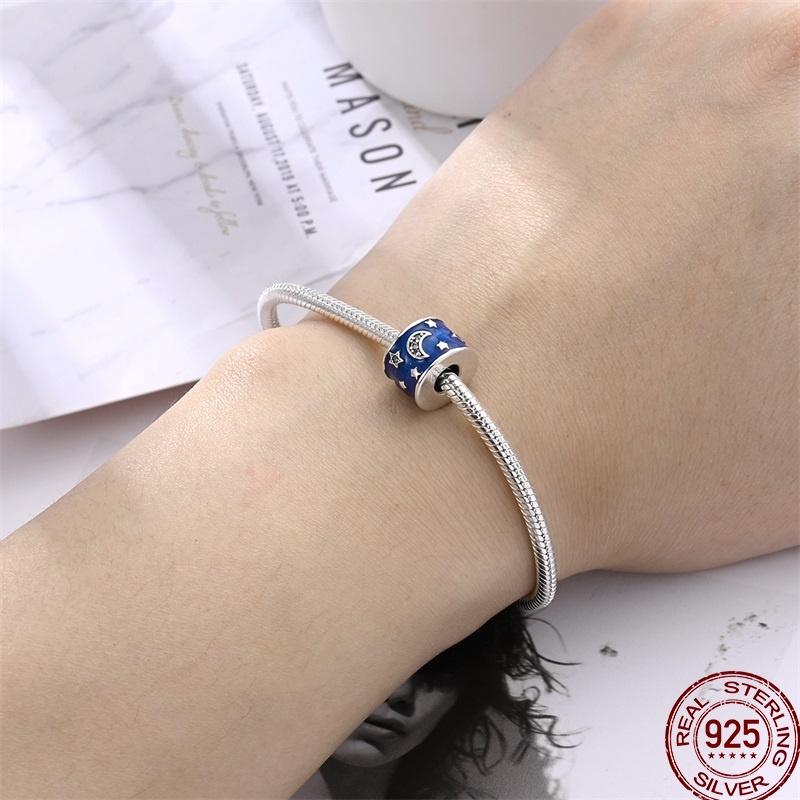 Copper Blue Mountains Airplane Stars Moon Blessing Charm Beads Suitable For 3Mm Original Bracelet Diy