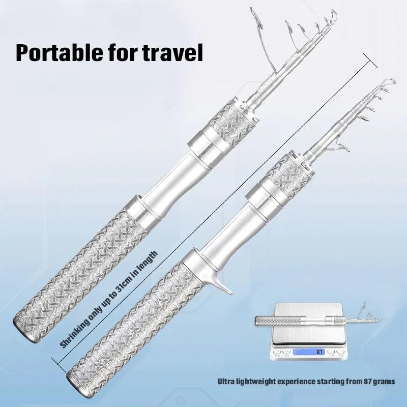 Portable Telescopic Spinning Fishing Rod Lightweight Carbon Fiber Soft Tip 31cm Ultra Short Section Mini Fishing Rod Ultra-soft Telescopic Lure Rod