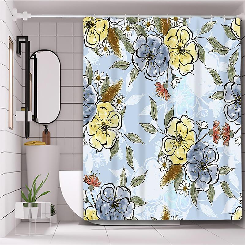 

Винтажный цветочный узор Занавеска для ванной Водонепроницаемая Шторка для душа для ванной с 12 крючками Домашний декор Бесплатная доставка 180x180cm curtain синий