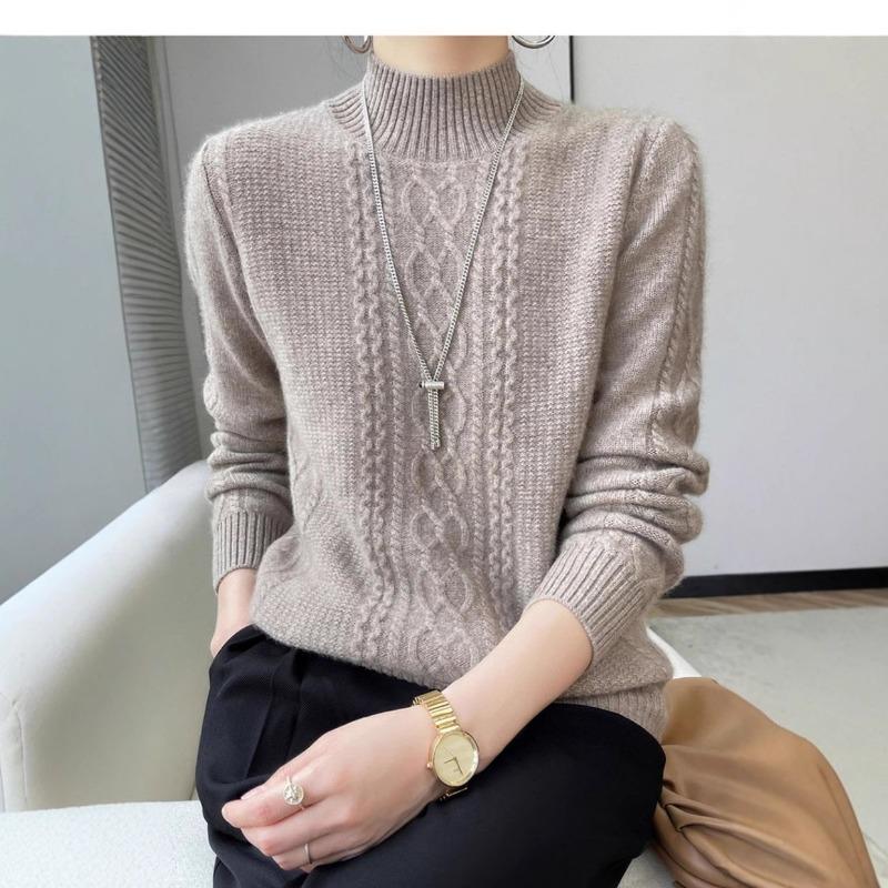 Autumn Winter Half High Collar Casual Fashion Bottomed Sweater Women Solid Color Simple All-match Knitting Top