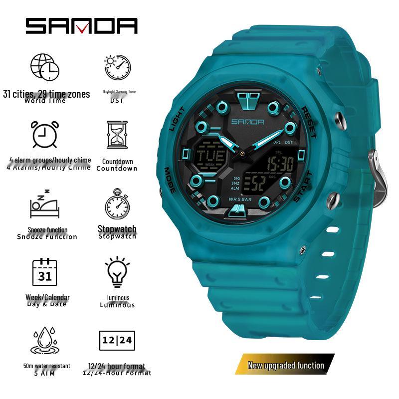 Sanda Trendy Luminous Waterproof Multifunctional Unisex Electronic Watch