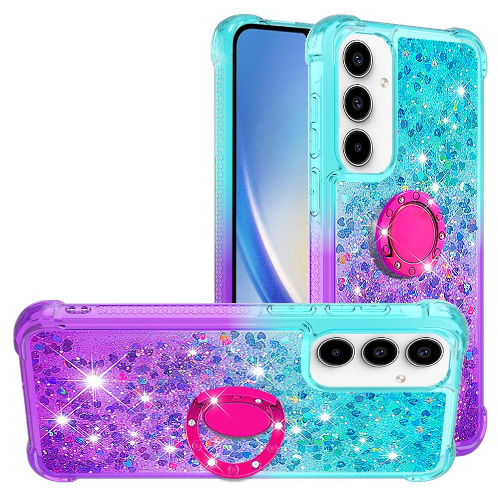 

For Samsung Galaxy A55 5G TPU Case with Kickstand Gradiant Quicksand Shockproof Cover Sky Blue+Purple