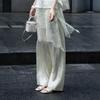 Lanseer Elegant Acetate Lace Trim Wide Leg Pants