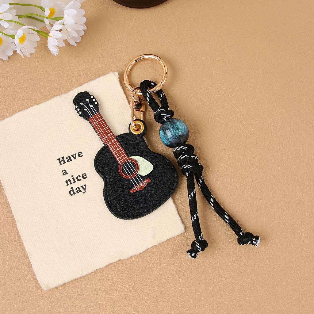 New Creative PU Guitar Pendant Access Card Bag Accessories Beaded Keychain Small Gifts Car Hanging Accessories