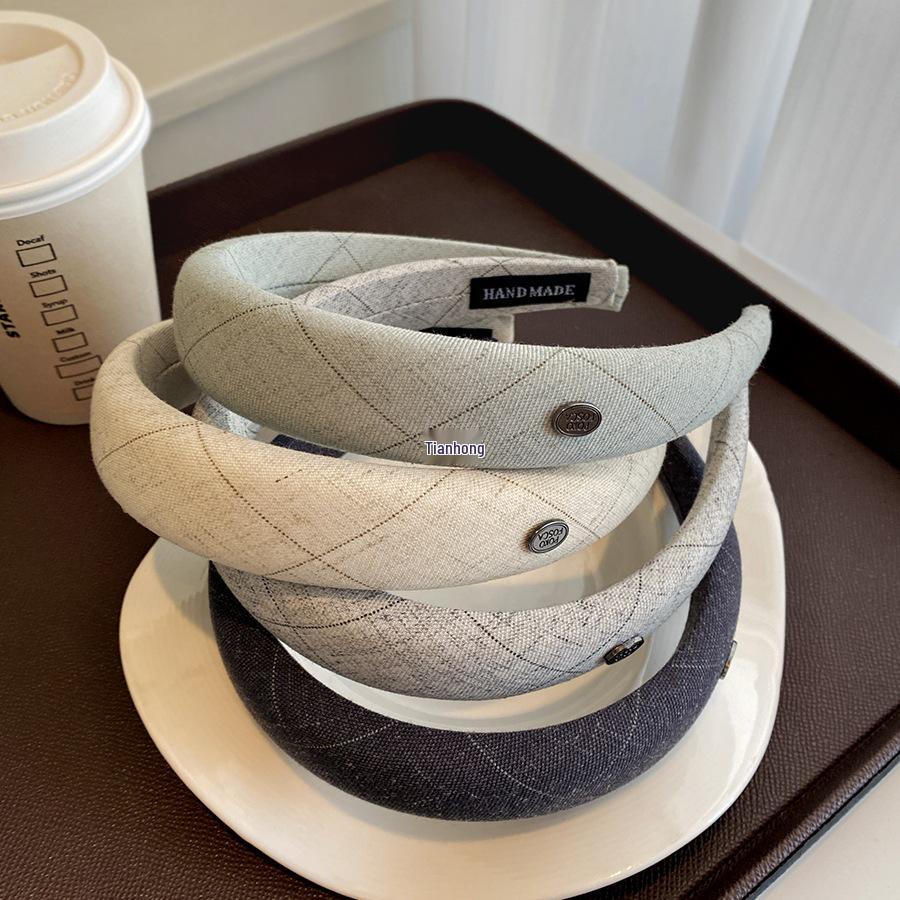 

Трендовая уличная повязка на голову в корейском стиле с высоким черепом для женщин - Универсальный модный аксессуар для волос Off-White Cloth Headband 3.3cm Wide