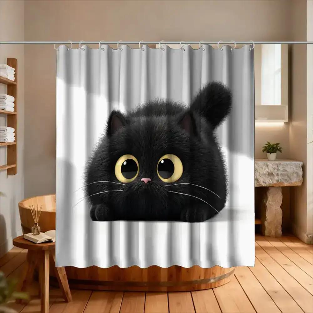 

A Bathroom Shower Curtain, Cat Cafe Experience Day, Cute Pet Day Shower Curtain, Includes 12 Hooks, 70.87*70.87Inch Bathroom Win W60H190(CM)-1 Pcs