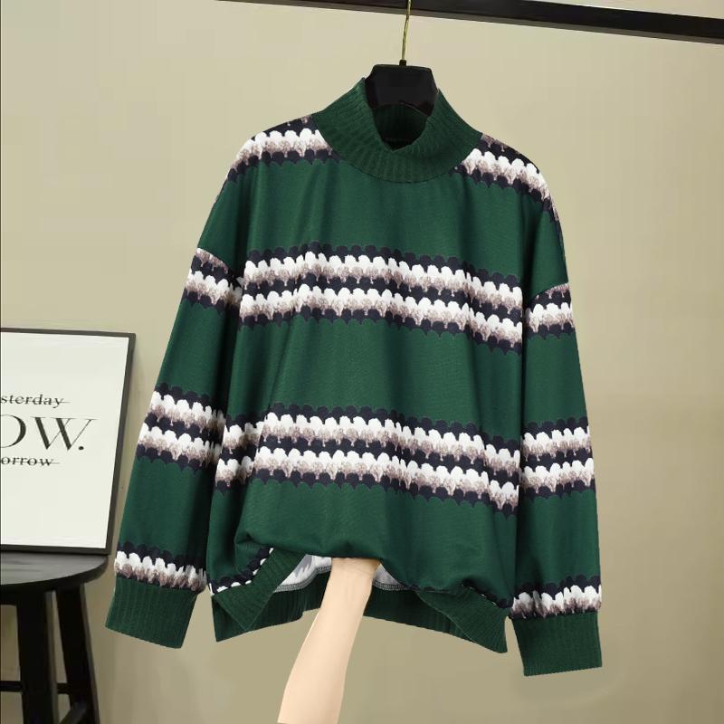 

ZANZEA Жіночі вінтажні пуловери з високим вирізом і довгими рукавами в смужку 5XL темно-зелений колір