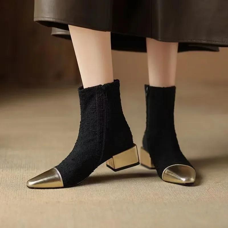 Fashion Spring Autumn and Winter Small Fragrant Short Boots European and American Square Head Fashion Women's Boot Zapatillas De Mujer