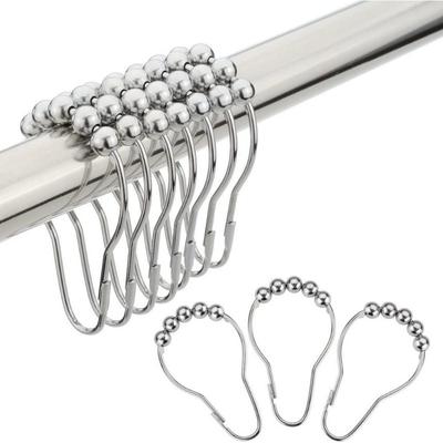 12pcs Durable Stainless Steel Shower Curtain Hooks with Rust Prevention and Five Rolling Beads