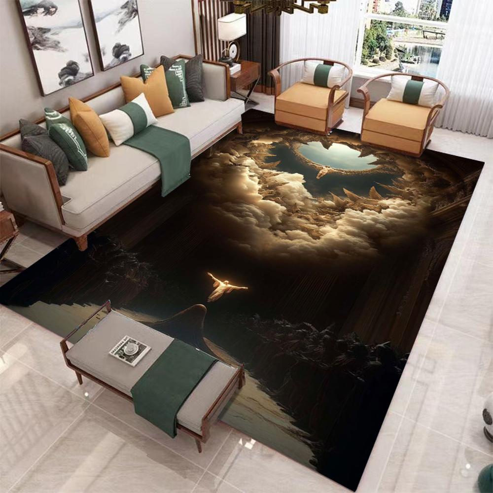 Heavenly Angels Carpet Mat Divine Light Celestial Earth Living Room Rug with Ethereal Clouds Design Home Decoration Bedroom