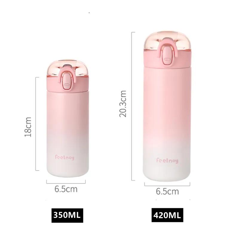 Portable Stainless Steel Thermos with Straw for Students and Girls, Color Changing Vacuum Cup, 350ml