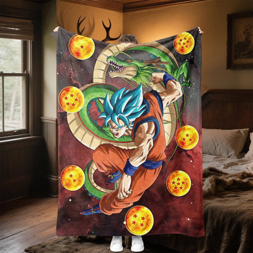 1PC Son Goku  Print Flannel Blanket, High Quality All Seasons, Home Decor, Warmth and Comfort, Perfect for Christmas Gifts