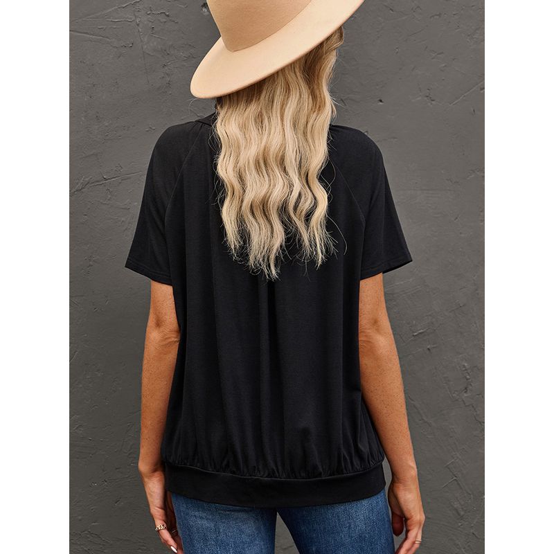 V Neck 2024 Summer Pure Color Thin Loose-Fitting Casual T-shirt