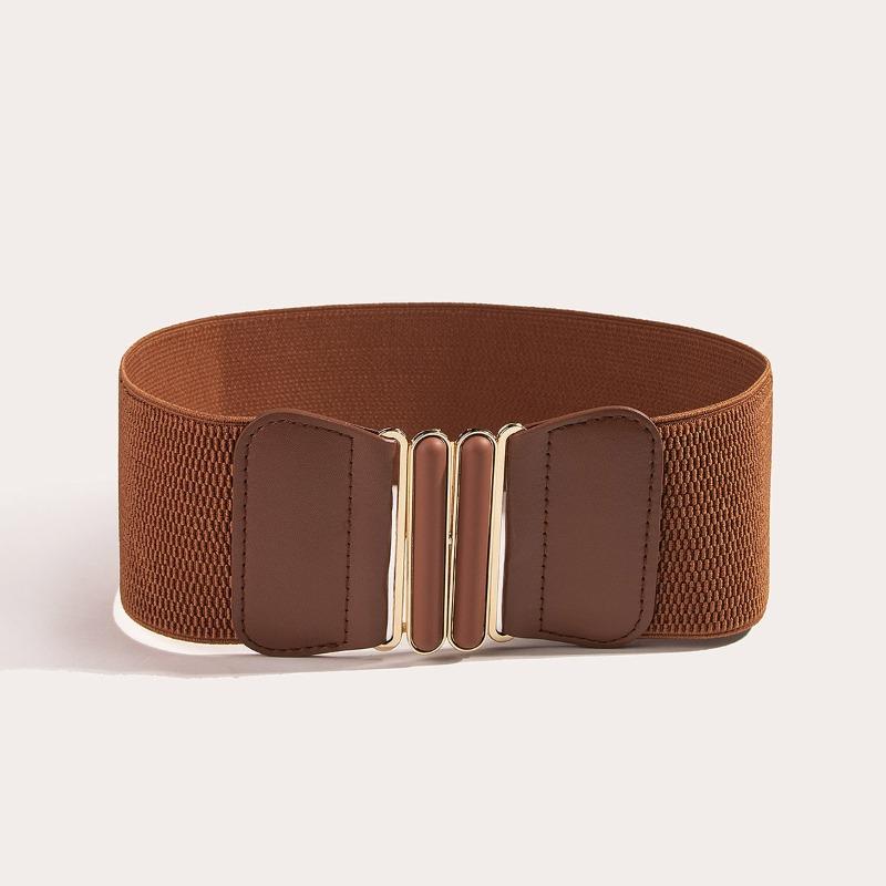 Koreanisches Damenkleid mit doppeltem ovalen Schnallenpaar, elastischem Gürtel, dekorativem Touch-Lackleder, breitem Taillenbund