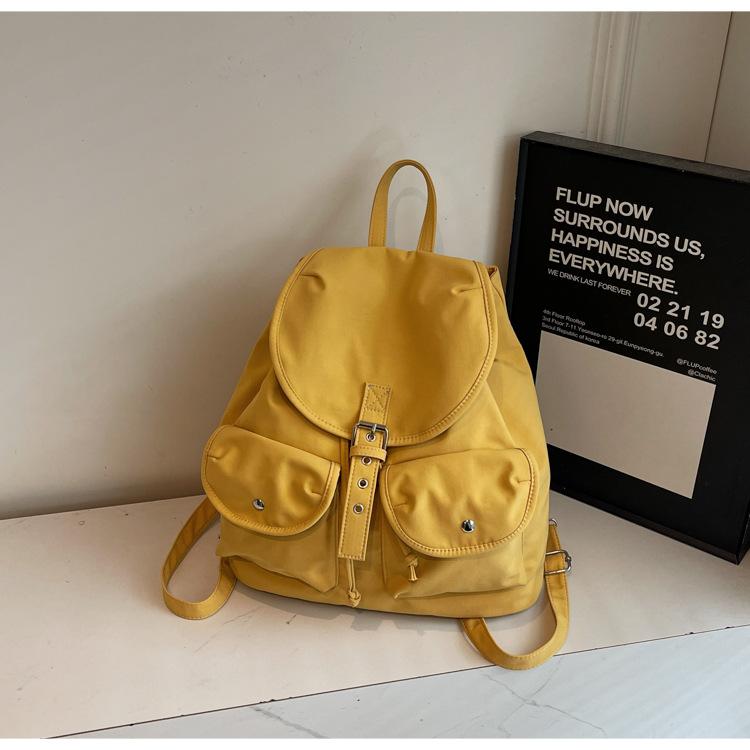 

Однотонный ретро рюкзак женский 2025 новая мода дорожный рюкзак для отдыха двойной карман студенческая сумка жёлтый