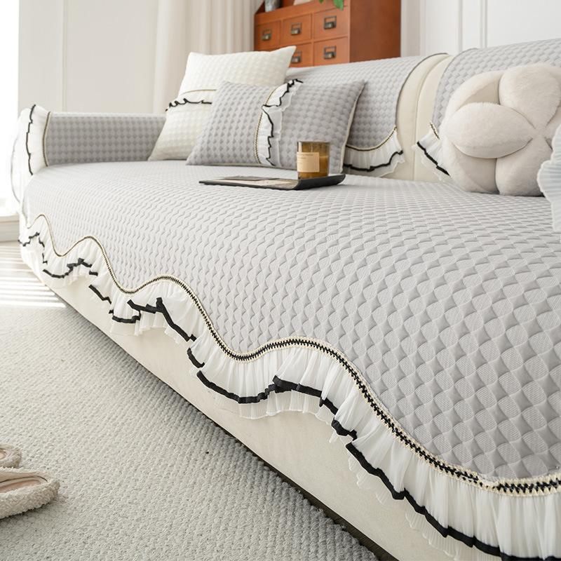New Summer Cool Ice Silk Sofa Cushion High-End Skirt Special-Shaped Seat Cushion Straight Row Sofa Mat Cover Cloth