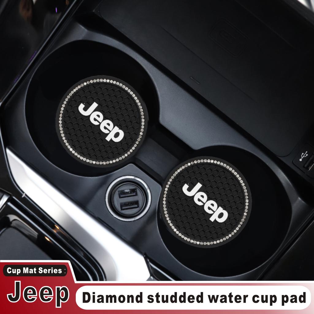 2Pcs Leather Coaster Anti-noise Water Cup Pad Cushion For Jeep Renegade Compass Grand Cherokee Wrangler Patriot Liberty Rubicon AJR1