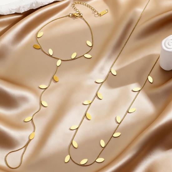 Jewelry Set French Style Leaf Design Adjustable Length Stainless Steel Necklace Mitt Bracelet Forest Theme Jewelry Accessories