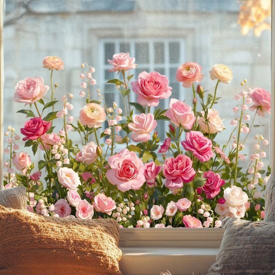 Bílá květinová fólie na okno Odnímatelná vodotěsná PVC květinová statická skleněná nálepka Jarní dekorace okna pro domácnost, kancelář, obývací pokoj