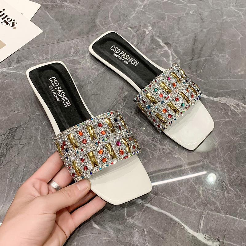 

Fashion Summer Shiny Women s Slippers New Women s Flat Beach Slippers Casual Women s Outdoor Non-slip Sandals Plus Size 42 35 бежевый